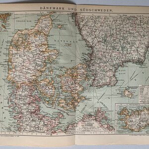 Europe du Nord / Orig. Ancienne carte du Danemark de 1892 - Sud de la Suède - Islande