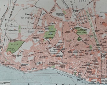 PT Lisbon / Orig. 1894 Antique City Plan of Lisbon in Portugal
