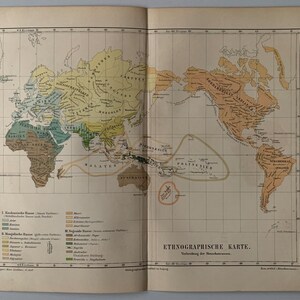 Ethnografisch/Orig. 1890 Antike ethnographische Weltkarte