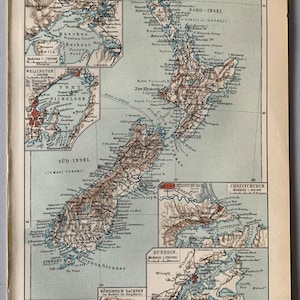 Nouvelle-Zélande Nouvelle-Zélande / Orig. Ancienne carte de 1909 de la Nouvelle-Zélande