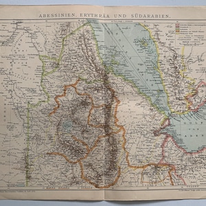 Urgence Érythrée / Orig. 1897 Carte antique de l'Abyssinie - L'Érythrée en Afrique de l'Est