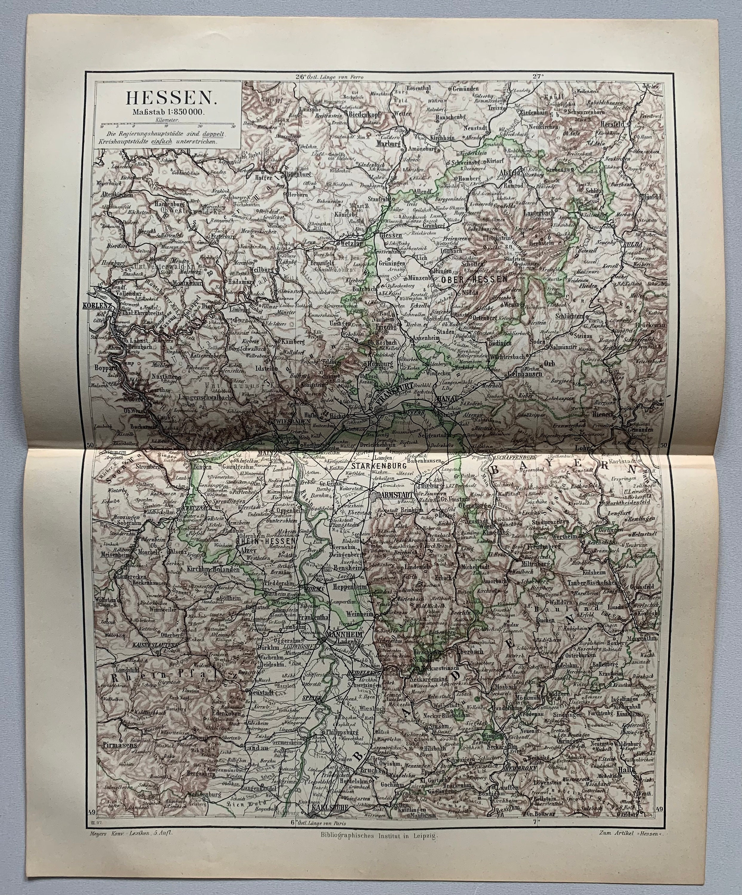 DE Hessen / Orig. 1895 Antique Map of Hessen