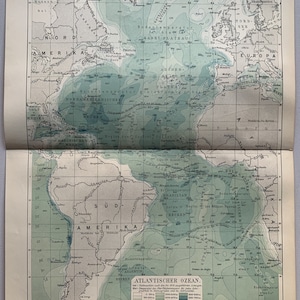 Océans du monde / Orig. Carte antique de 1905 de l'océan Atlantique