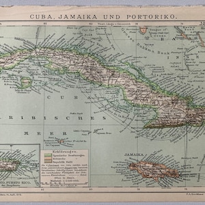 CU Cuba / Orig. 1897 Carte antique de Cuba - Jamaïque - Porto Rico