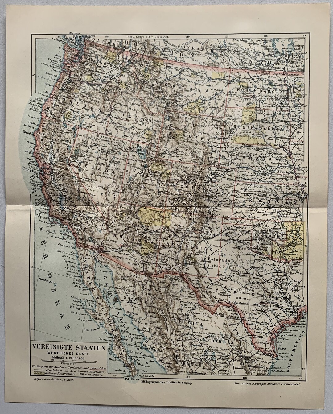 North America / Orig. 1909 Antique Map of USA With Western States - Etsy