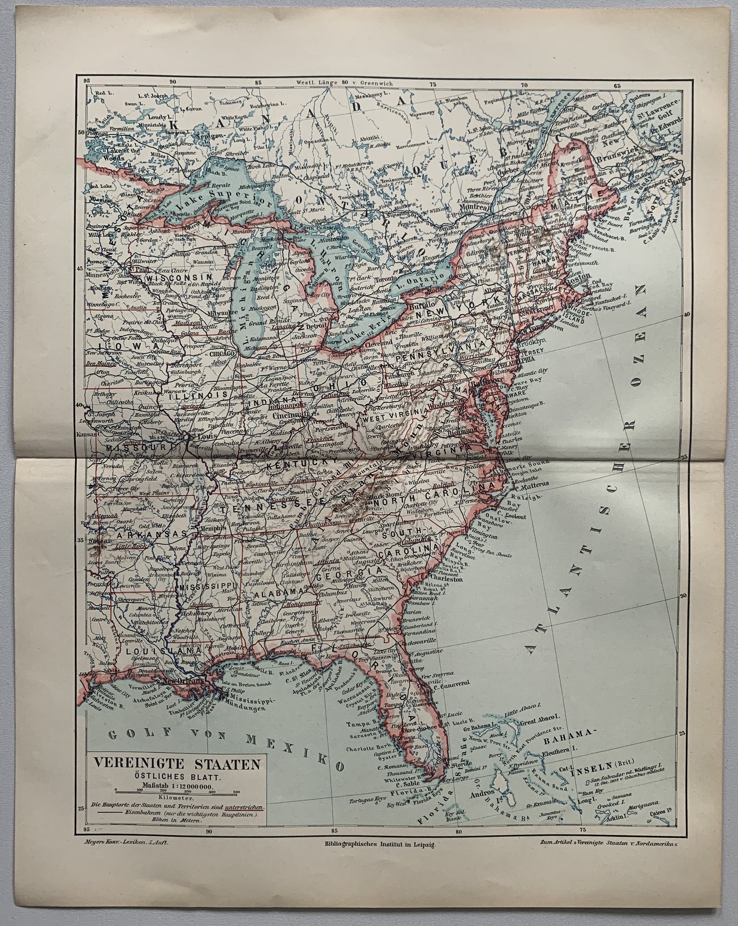 North America / Orig. 1897 Antique Map of USA With Eastern States - Etsy