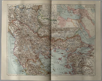 TR Turkey / Orig. 1897 Antique Map of European Turkey
