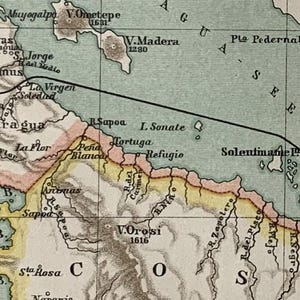 Amérique centrale / Orig. Carte antique de 1894 du Nicaragua et du canal de Panama