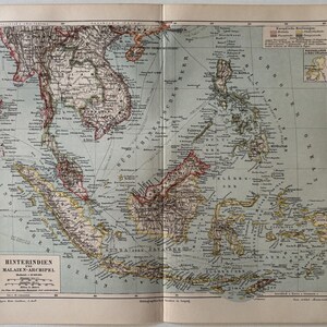Asie du Sud-Est / Orig. Carte antique des Indes orientales de 1897