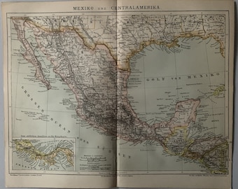 アンティーク　1800年代中央アメリカの地図 1600年代の中央アメリカの地図 190 古代ヴィンテージ デジタル