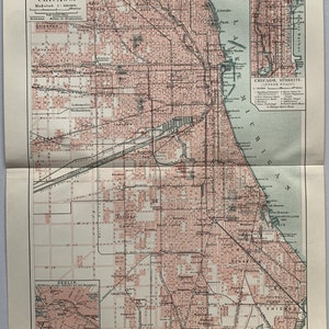 US / Orig. 1904 Antike Stadt Plan von Chicago