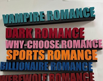 Letrero de estantería de género romántico en 3D