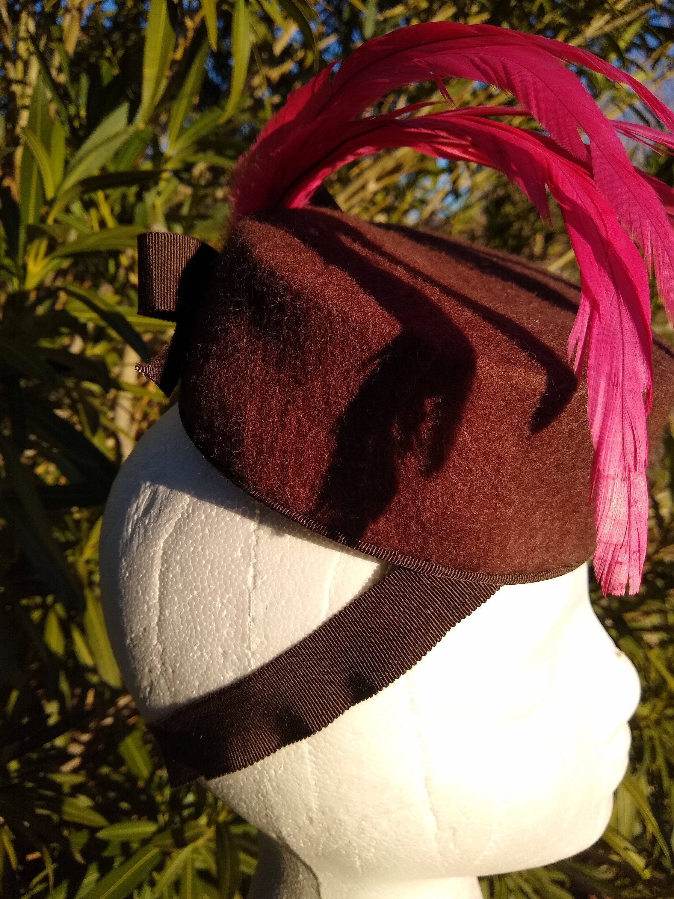 1940s Inspired Felt Pillbox Hat: Handmade Brown Mini Hat  display picture 2