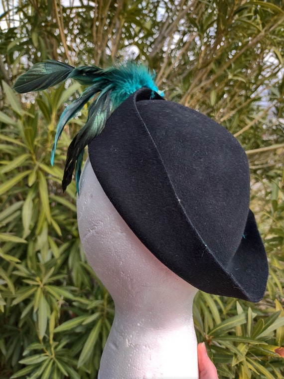 OOAK 1930s Vintage Inspired Ladies Black Wool Felt Hat With  display picture 1