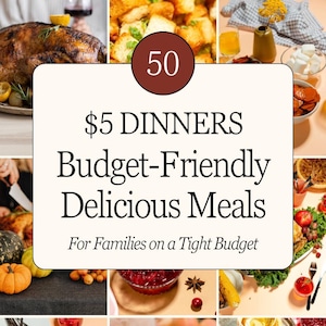 Family Meals, Five Dollar Dinner Recipes Cookbook, Weekly Meals, Budget-Friendly Meals, Easy & Affordable Dinner Ideas, Family Meal Plan