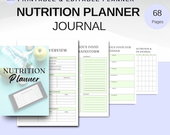 Planificador de nutrición imprimible, registro semanal de comidas y dietas (PDF)