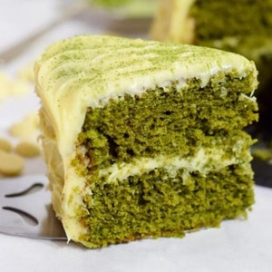 Matcha Weißer Schokoladenkuchen Rezept-Download, einzigartiger Grüntee-Kuchen, süßes und cremiges Dessert-Rezept, digitaler Download