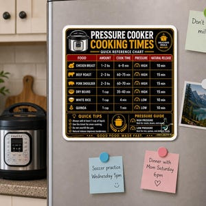 Instant Pot Cooking Times Magnet Fridge, Pressure Cooker Cheat Sheet, Instant Pot Guide Chart, Kitchen Cooking Reference, Gift for Home Cook