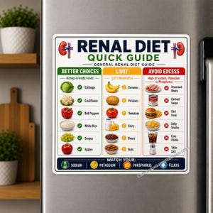 Renal Diet Quick Guide Magnet, Kidney Friendly Foods List, Dialysis Reference