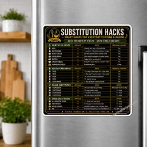 Substitution Seasoning Magnet Fridge, Ingredient Swap Chart, Cooking & Baking Conversion Guide, Healthy Food Swaps, Kitchen Reference Chart