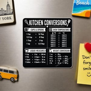 Kitchen Conversion Chart Magnet, Cooking Measurement Fridge Reference Guide, Cheat Sheet