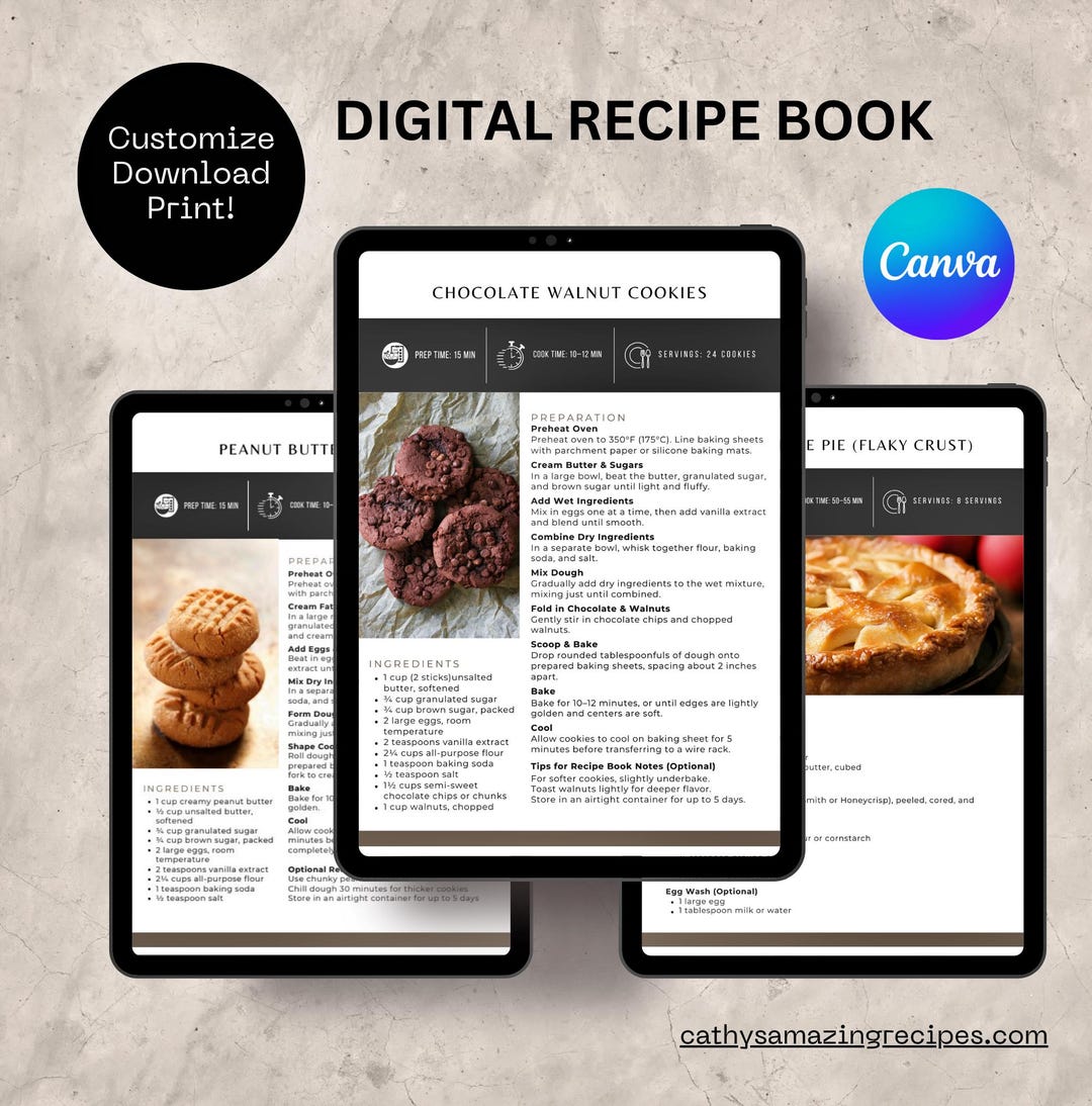 Editable Dessert Recipe Template Canva, 5-page Printable Cookbook ...