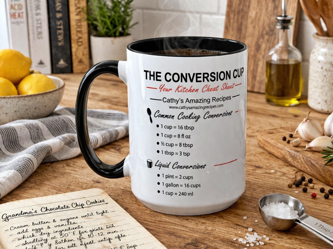 Conversion Cup Mug, Kitchen Measurement Chart, Baking Cheat Sheet ...