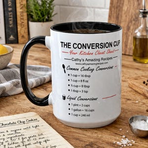 Conversion Cup Mug, Kitchen Measurement Chart 15oz, Baking Cheat Sheet Coffee Cup