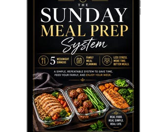 Meal Prep System am Sonntag, 5 Abendessen unter der Woche, Familienessen PDF-Download (druckbarer PDF-Bonus enthalten)