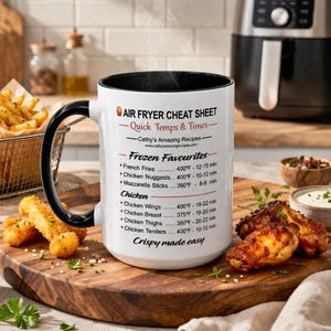 Air Fryer, Cheat Sheet Mug, Cooking Time Guide Coffee Cup 15oz, Kitchen Conversion Reference Mug, Air Fryer Gift for Him Her, Kitchen Helper