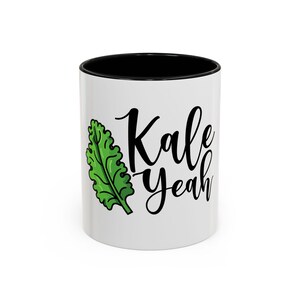 Kale Yeah Vegan Mug, Funny Plant-Based Coffee Mug, Black & White Accent Ceramic Cup, 11oz 15oz Gift for Vegans, Vegetarian Gift