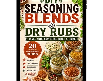 Libro electrónico en PDF de mezclas de condimentos y adobos secos caseros, recetas de mezclas de especias caseras, adobos para barbacoa, condimentos para tacos y mezclas rancheras, libro de cocina fácil para preparar en casa.