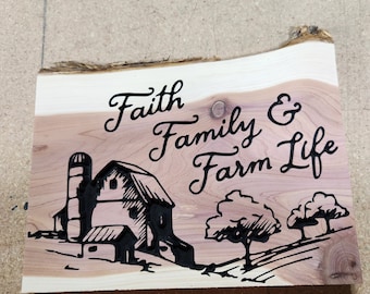 Faith Family and Farm Life Decor Live Edge Farm scene