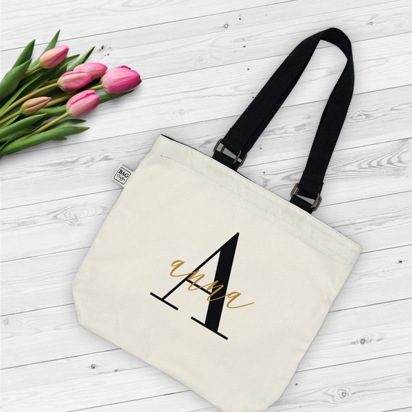Personalisiertes Muttertagsgeschenk | individuell gestaltete Tasche mit Namen | Baumwolltasche schwarze Henkel | bedruckt | Design ALINA
