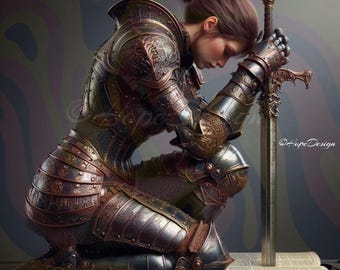 Armor of God Bundle – Knight Praying Over Bible, Ephesians 6:10, Christian Art & Scripture Printables