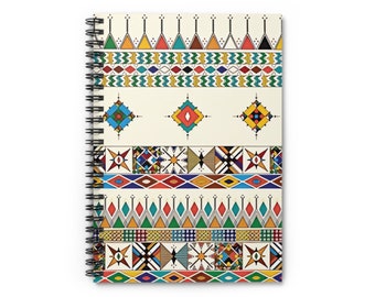 Al-Qatt Al-Asiri Pattern 8 Spiral Notebook - Ruled Line Paper, Vintage Heritage Design