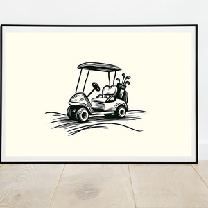 Minimalistyczna sztuka wózka golfowego, nowoczesna dekoracja ścienna do golfa, współczesny plakat golfowy, prezent golfowy, wyjątkowa sztuka golfowa