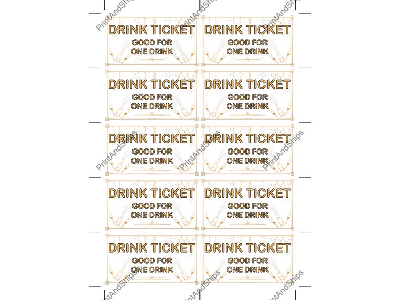 New Year's Eve Drink Tickets - Printable, Prepaid Drinks, Voucher, Free ...