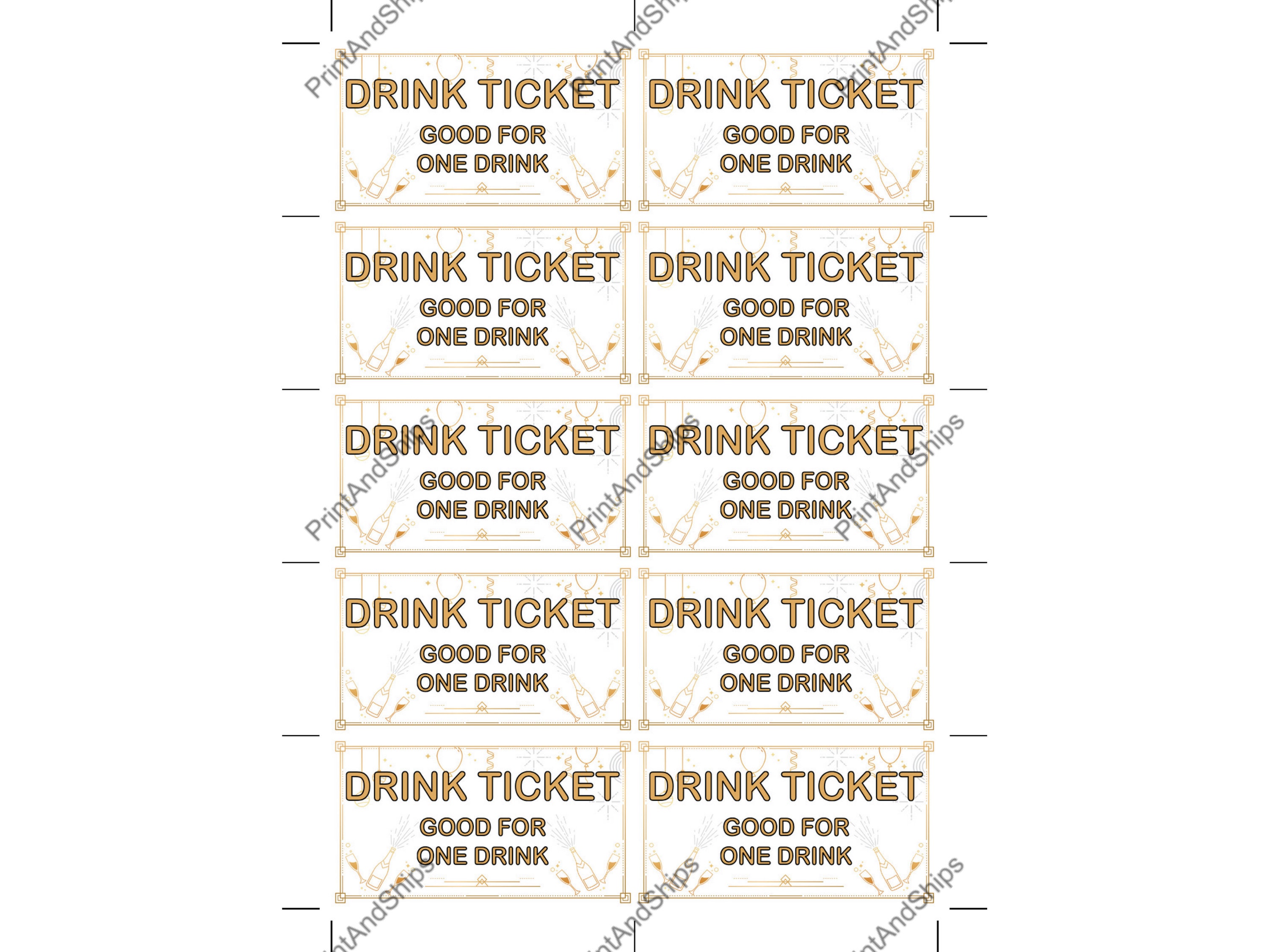 New Year #39 s Eve Drink Tickets Printable Prepaid Drinks Voucher Free