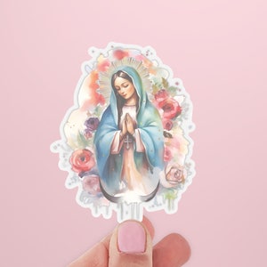 Virgen de Guadalupe Sticker Virgin Mary Decal with Flower Sticker for Car Catholic Gift Vinyl Sticker Blessed Mother Mary Sticker with roses