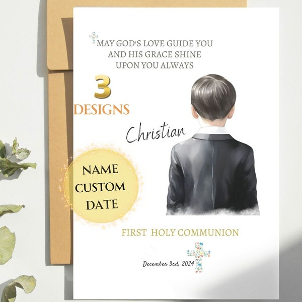 Custom First Holy Communion Greeting Card for Boy Printable Digital Download 1st Communion Card for Grandson Catholic Card for Nephew Gift