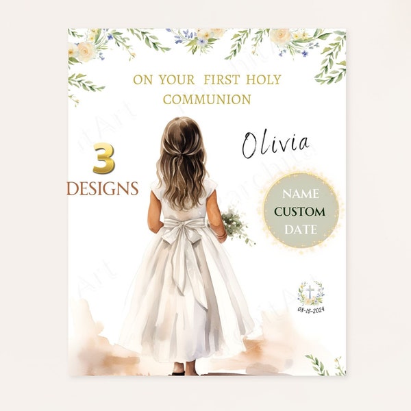 Personalized First Holy Communion Card for Granddaughter Printable Gift for Girl Custom 1st Holy Communion Greeting Card Digital for Niece