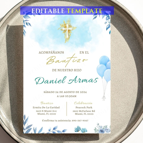 Spanish Baptism Invitation Template Etsy