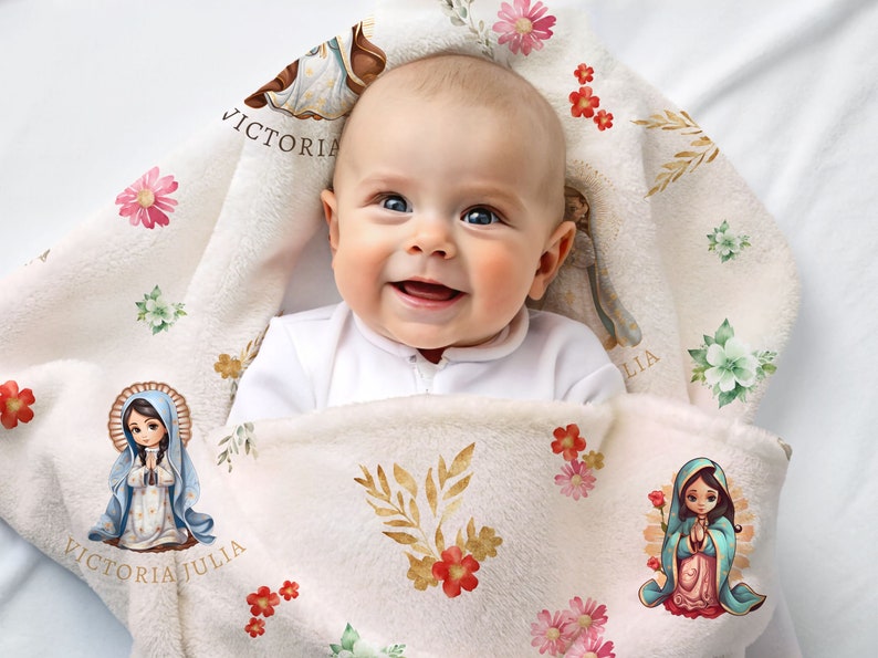 Personalized Baptism Catholic Baby Blanket Gift for Girl Custom Name