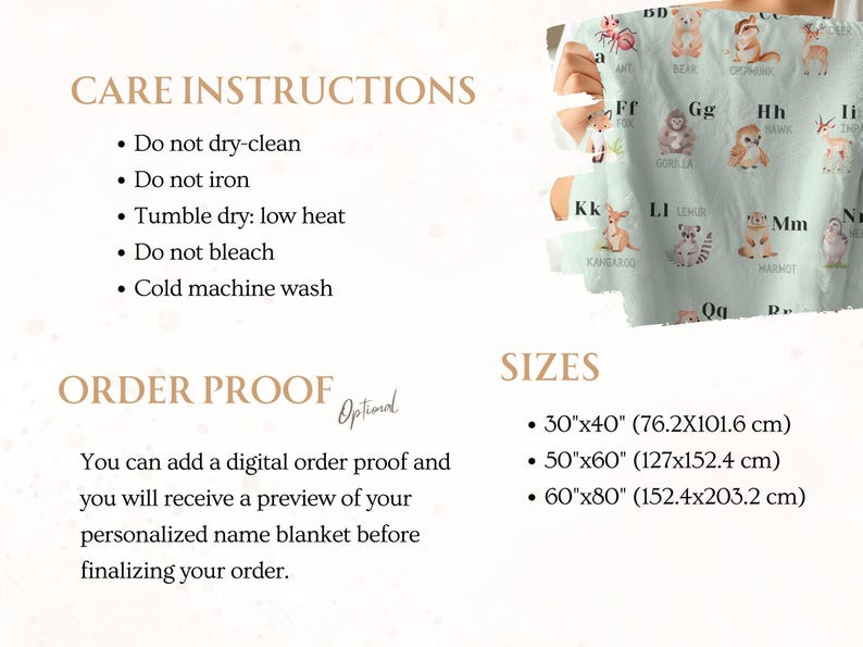 Woodland Animal Alphabet Blanket Baby Boy Gift Personalized Forest