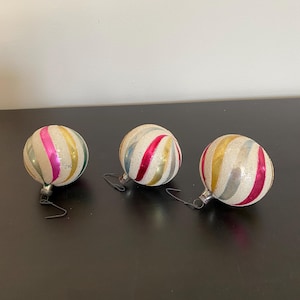 3 made in Czechoslovakia candy stripe ornaments