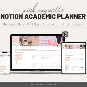 College Planner Notion Template |  Academic Planner | Notion Dashboard | Notion Planner | Pink Coquette Notion Planner | It Girl Planner