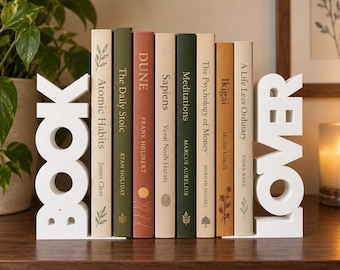 Book Lover Bookends, Modern Bookshelf Decor, Bookish Gift for Readers, Library Decor, Reading Nook Decoration