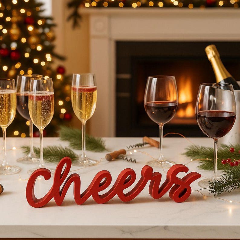 Cheers Table Sign, Festive Holiday Decoration, Party Table Decor, Bar ...
