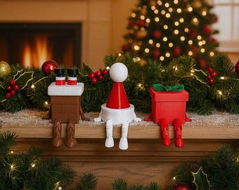 Articulated Christmas Decor Set – Chimney, Santa Hat & Gift Box, Gift For Christmas, Xmas Decoration, Holiday Figurines